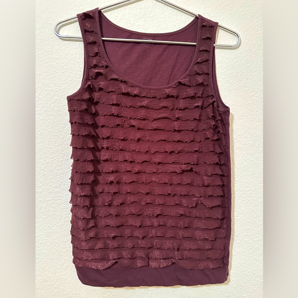 *GUC* ANN TAYLOR LOFT Burgundy Layered Ruffle Sleeveless Top